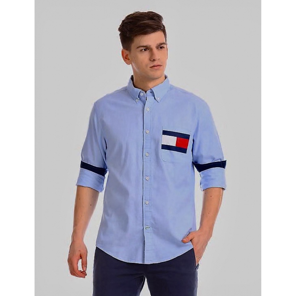 Tommy Hilfiger Vintage 90s Y2K Large Pocket Logo Button up Mens XXL NWT Blue